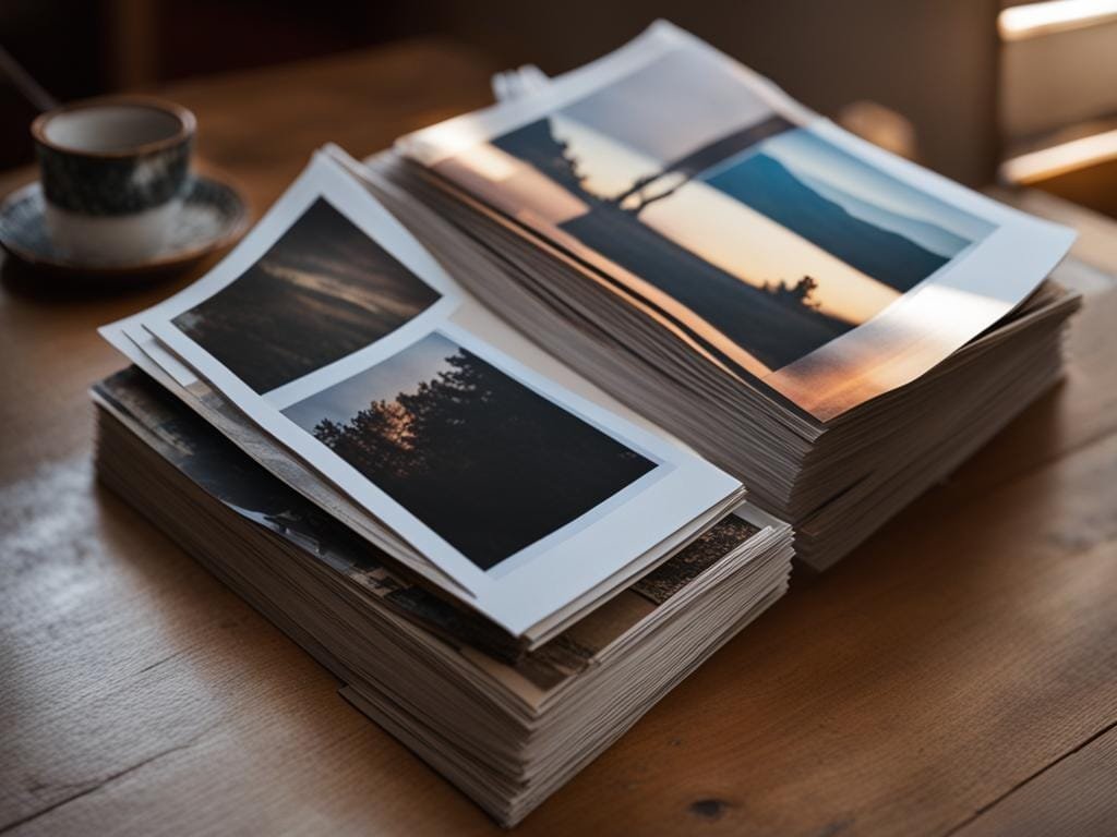 Stack of photography zine on wooden table