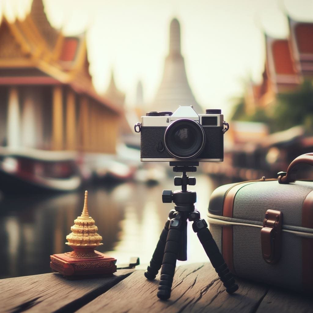 small camera with scenery background