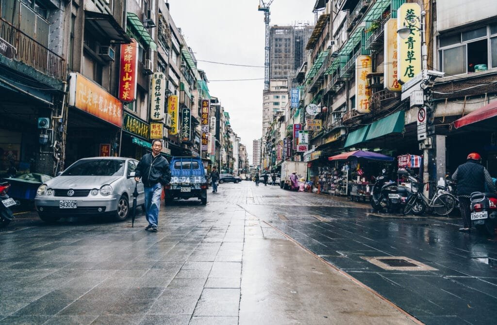 Street in Taiwan with a person 