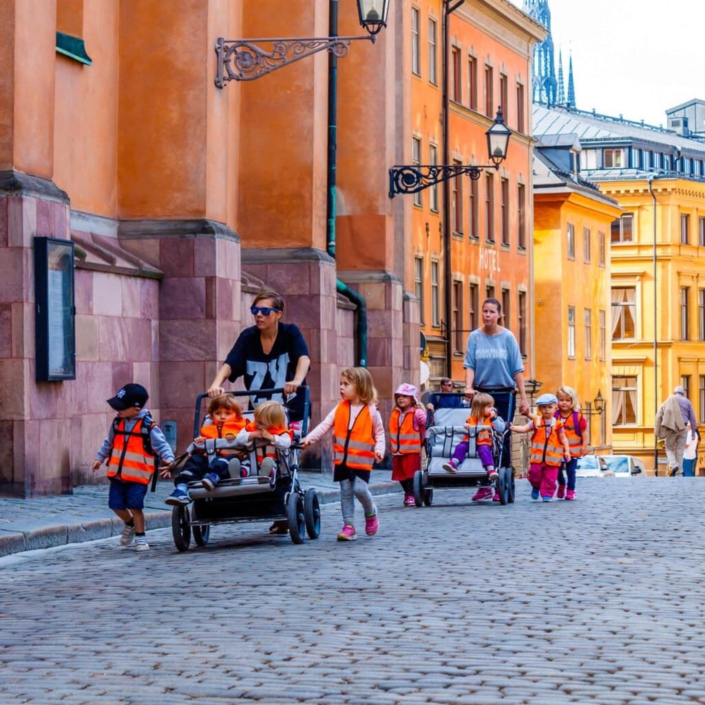 Group of children and adult in Sweden